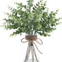 Eucalyptus Stems in Glass Vase with Faux Water, 13.7" Eucalyptus Fake Plants for Home Bathroom Office Kitchen Farmhouse Shelf Centerpiece Coffee Table Decor(Sage Green)