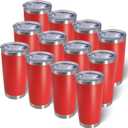 20oz Tumbler Bulk Stainless Steel Tumblers with Lid Vacuum Insulated Double Wall Travel Coffee Mug Powder Coated Tumbler Cup for Hot and Cold Drinks(Red, 12 pack)