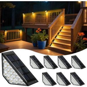 Solar Step Lights for Outside, Solar Stair Lights Outdoor Waterproof, Deck Step Lights for Fence, Patio, Yard, Porch, Front Door, Sidewalk, Garden, Patio Decor (Warm White, 7 Packs)