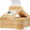 HOUSE DAY Wooden Hangers 30 Pack, Solid Wood Clothes Hangers with Non Slip Pant Bar, Heavy Duty Wooden Coat Hanger for Closet, Smooth Finish Wood Hangers for Shirts, Suits Jackets, Dress, Natural