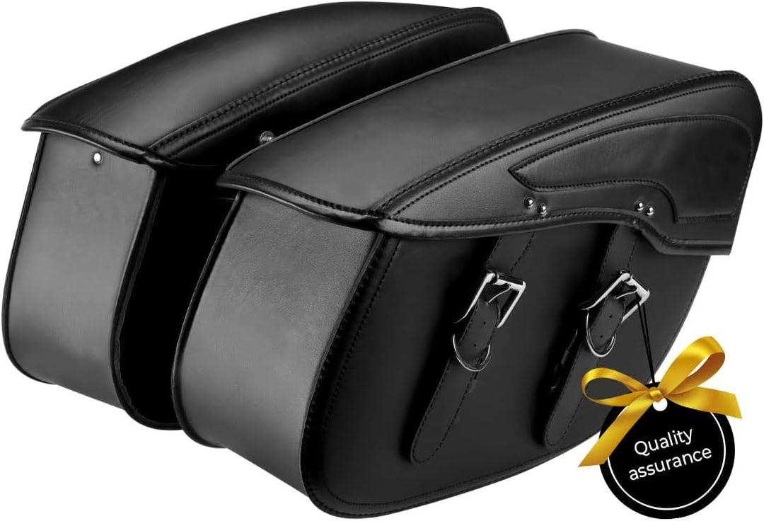 KEMIMOTO Synthetic Leather Motorcycle Saddlebag for Street Glide Electra Glide Touring Model, Universal 34L, Black