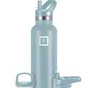 IRON °FLASK Camping & Hiking Hydration Canteens - 3 Lids (Narrow Straw Lid) Leak Proof Vacuum Insulated Stainless Steel - Hot & Cold Double Walled Sports Water Bottle - Elemental Gray, 20 Oz