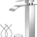 LIFG Brushed Nickel Vessel Sink Faucet, Tall Waterfall Bathroom Faucet, Single Handle One Hole Mixer Bowl Tap with Large Rectangular Spout, Bar Sink Faucet Lavatory Vanity