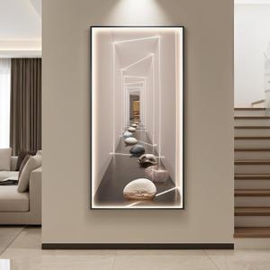 Large Framed LED Modern Wall Art for Living Room, Vertical Minimalist Geometric Lighted Shadow Prints Artwork for Walls, Luxury Aesthetic Backlit Wall Decor for Hallway, Entryway, Home Office, 30x60, 55.1"L x 27.6"W