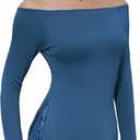 Totatuit Womens Off Shoulder Tops Long Sleeve T Shirt Cute Y2K Going Out | Flattering Silhouette Design, Highlights Collarbone Elegantly, Relaxed Fit for Every Body Type (Blue)