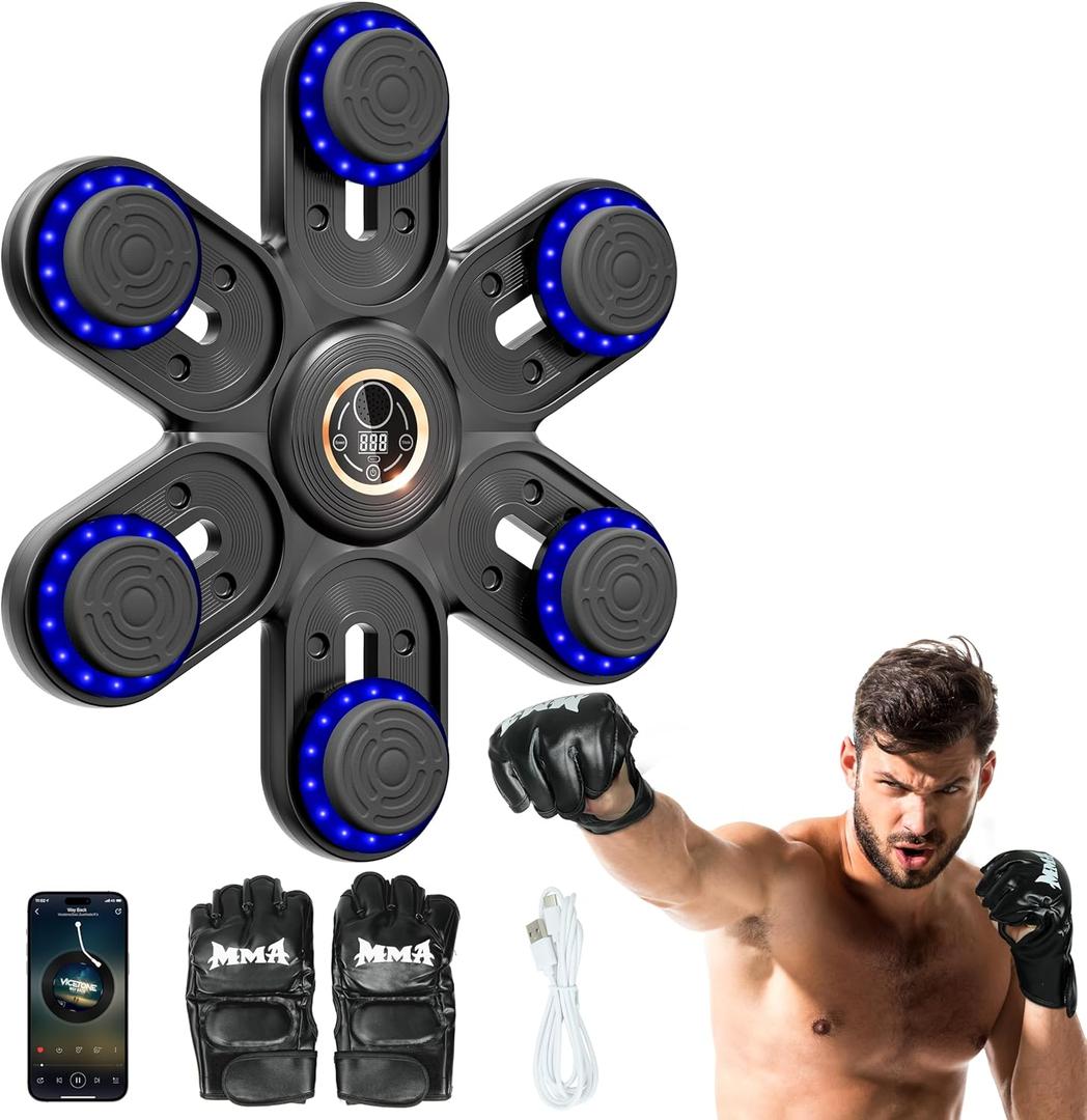 Sportneer Music Boxing Machine for Kids and Adults, Bluetooth Smart Music Punching Machine with Gloves and Movable Punching Pads, Wall Mounted Boxing Training Equipment for Home Gym Office Gift