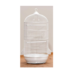 Cylindrical Metal Bird Cage, Freestanding Pigeon Cage with Removable Droppings Tray, Snap-fit Installation(White)
