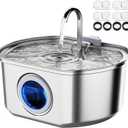 Cat Water Fountain Stainless Steel: 108oz/3.2L Cat Fountain for Drinking- Pet Water Fountain Inside - Automatic Dog Watering Dispenser Bowl - Pet Feeding & Watering Supplies - Water Level Window