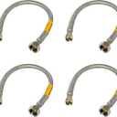 [4-Pack] PROCURU 16-Inch (1.3Ft) x 3/8" Comp x 1/2" FIP Faucet Hose Connector, Stainless Steel Braided Supply Line, Certified Safe (9SF16-4P)