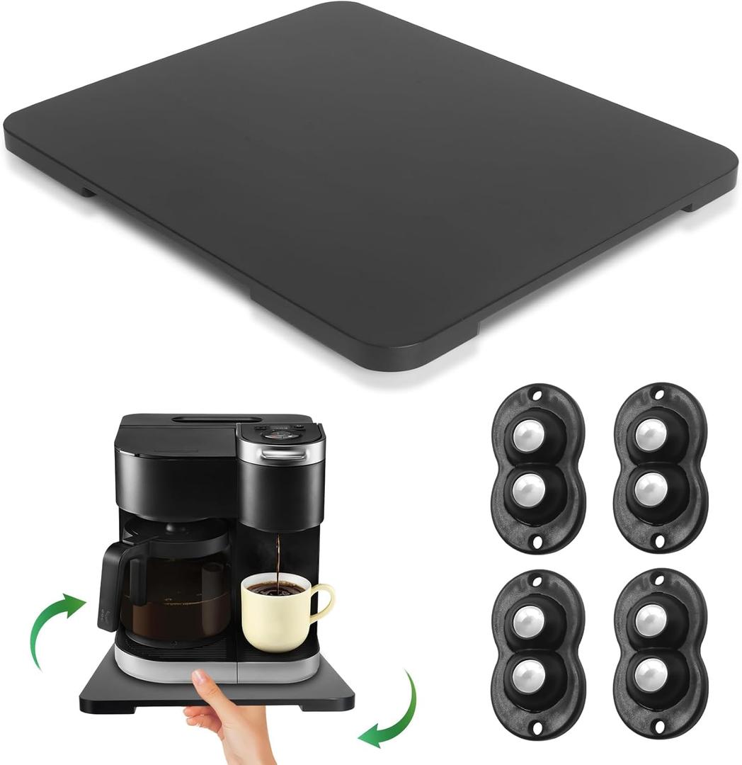 Appliance Slider 360° Rolling Tray for Coffee Maker Bamboo Coffee Pot Slider Tray Countertop Rotation Sliding Tray with Wheels, Small Appliances Mat Easily from Under the Cabinet Black(13.9"x11.6")