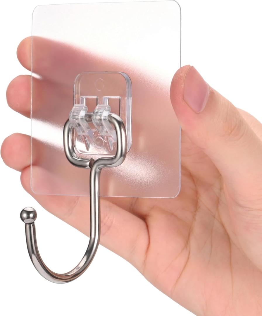 Large Adhesive Hooks, 12-Pack Sticky Hangers for Hanging Heavy Duty, Transparent Waterproof Oil-Proof and Rustproof, Towel and Coats Hooks for Bathroom,Kitchen Home and Office
