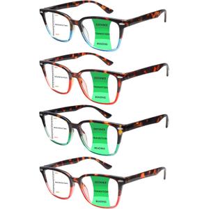 CLASAGA Progressive Multifocus Reading Glasses for Women Men, Blue Light Blocking Multifocal Computer Readers Eyeglasses (4 Mix#)