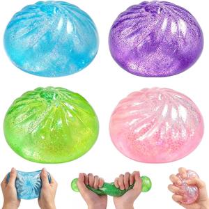4Pcs Glitter Slow Rebound Stress Balls, Soft Squeeze Tactile Balls for Anxiety Relief, Portable Desk Decor & Gift for Adults