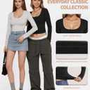 MANGOPOP Scoop Neck Long Sleeve Tops for Women Sexy Slim Fitted Going Out T Shirt Tops Cropped (Black, L)