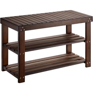 Pipishell Bamboo Shoe Rack Bench, 3 Tier Sturdy Shoe Bench, Storage Shoe Organizer, Holds up to 300lbs for Entryway Bedroom Living Room Balcony, Brown (27.51117.5 inches)