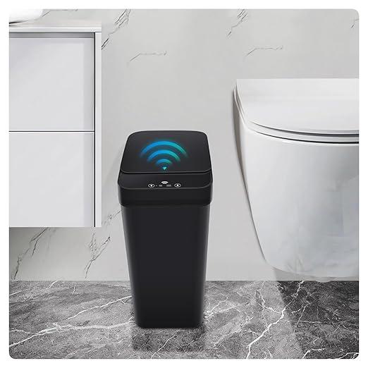 Bathroom Small Trash Can with Lid, 2.6 Gallon Touchless Automatic Garbage Can Slim Waterproof Motion Sensor Smart Trash Bin for Bedroom, Office, Living Room Black