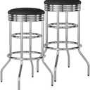 TRINITY Heavy Duty 30-Inch Backless Swivel Bar Stool for Kitchen, Garage, or Workshop, Chrome Finish with Faux Leather Seat, 2 Pack, Black