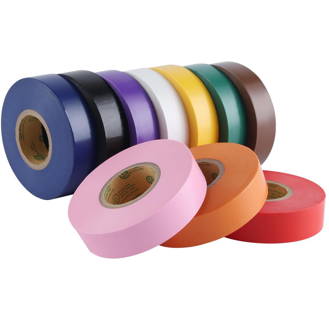 Lichamp 10-Pack Colored Electrical Tape Waterproof, 3/4 in x 66ft, Industrial Grade UL/CSA Listed High Temp Electrical Tape Colors Electric Super Vinyl, 1075C2