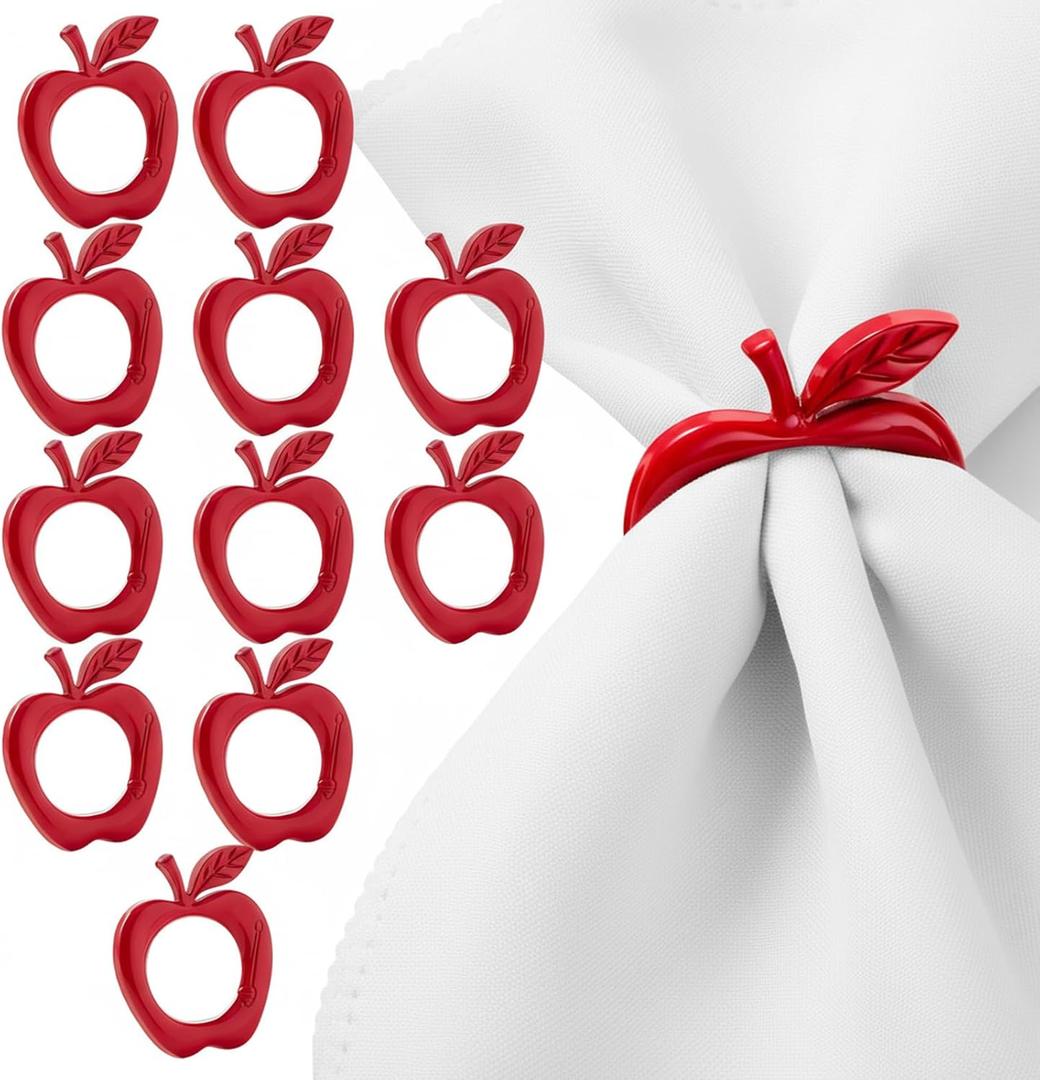 APTWOW Red Apple Napkin Rings Set of 12 - Fall Thanksgiving Napkin Holder, Rosh Hashanah Napkin Rings Bulk for Wedding Party Rosh Hashanah Table Decorations