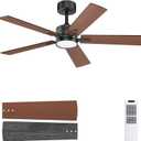 Ohniyou 48'' Ceiling Fans with Lights and Remote, 6 Speeds, 3 Colors & Dimmable LED Light, Reversible DC Motor Ceiling Fan with Walnut Blades