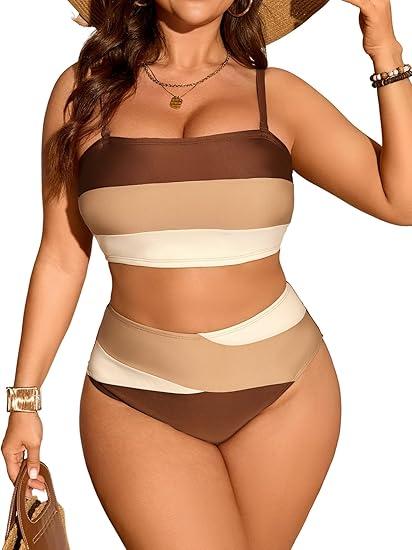 Verdusa Women's 2 Piece Plus Size High Waisted Bikini Sets Patchwork Full Coverage Bahting Suits, 1XL Verdusa Women's 2 Piece Plus Size High Waisted Bikini Sets Patchwork Full Coverage Bahting Suits, 1XL