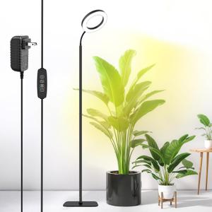 Grow Lights for Indoor Plants, Floor Full Spectrum Plant Light 68" Stand, Black Halo Plant Light with 3/9/12Timer, Grow Lamp with10Dimming, Height Adjustable, Metal Standing Grow Light for Tall Plants