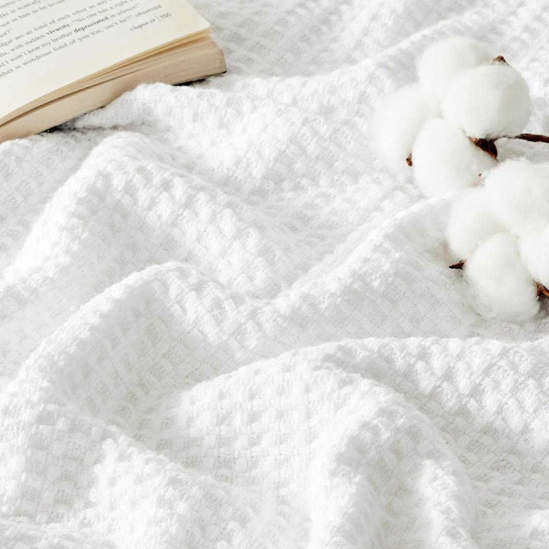 Bedsure 100% Cotton Blanket King Size for Bed - Cozy Soft Lightweight and Breathable, Basket Waffle Weave Blanket for Summer, Home Decor Gift for Women, White, 108x90 inches