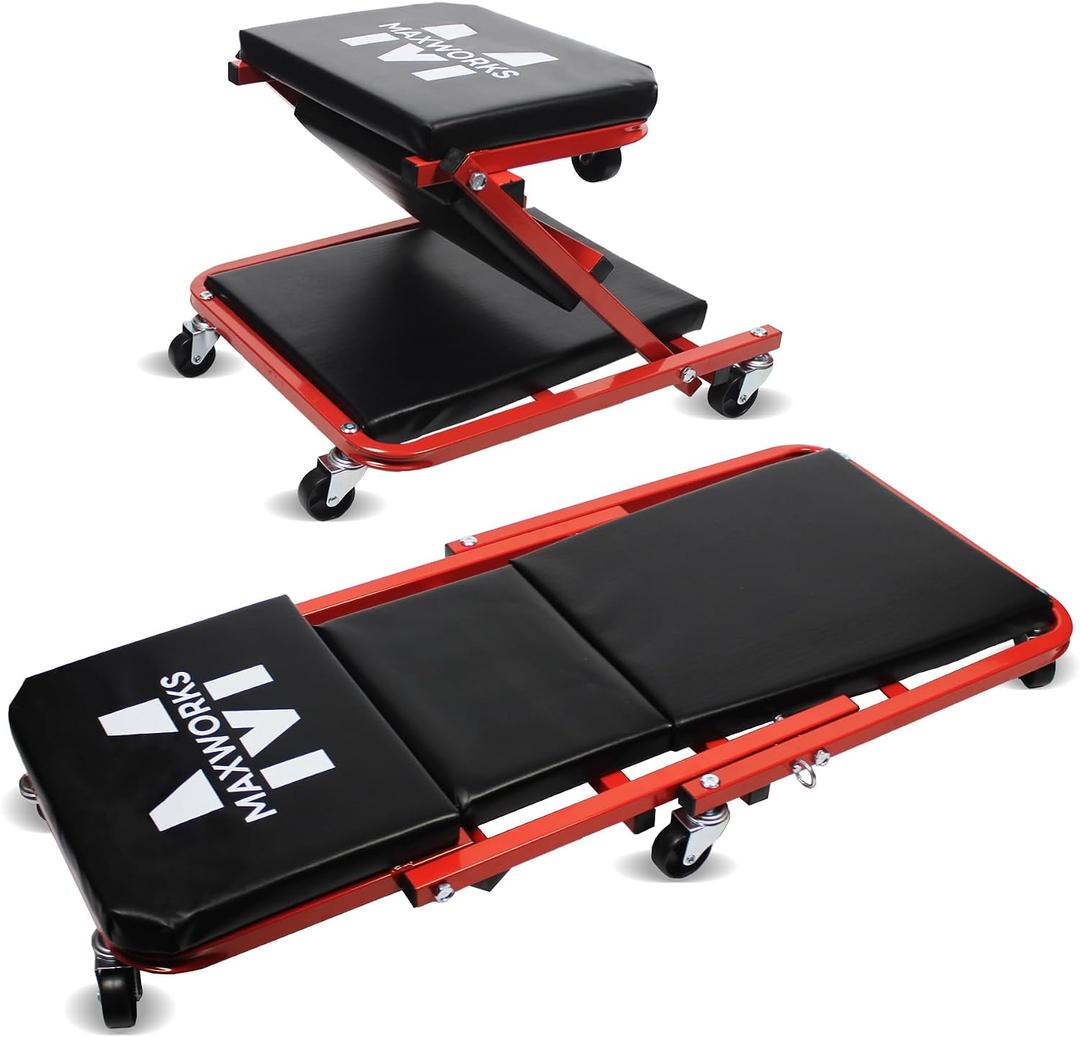 MAXWORKS 50873 2 in 1 Mechanic Creeper 36 inch Z-Creeper Seat 300 lbs Capacity Low Profile Creeper with 6 pcs Casters for Garage Shop Auto Repair