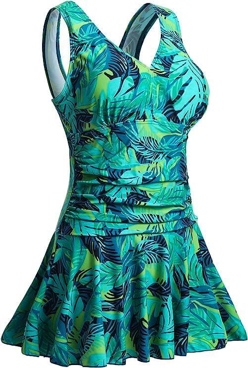 MiYang Women's Plus-Size Flower Printing Shaping Body One Piece Swim Dresses Swimsuit Green Leaf Printed XXX-Large (US 22W-24W) MiYang Women's Plus-Size Flower Printing Shaping Body One Piece Swim Dresses Swimsuit Green Leaf Printed XXX-Large (US 22W-24W)