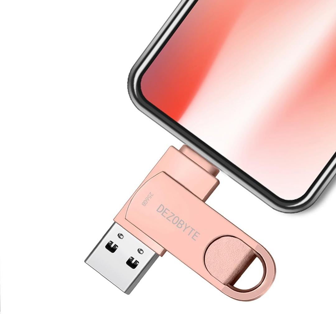 USB3.0 256GB Flash Drive Phone Photo Stick 2in1 for i Phone Android USB C and Computer MS02 Pink
