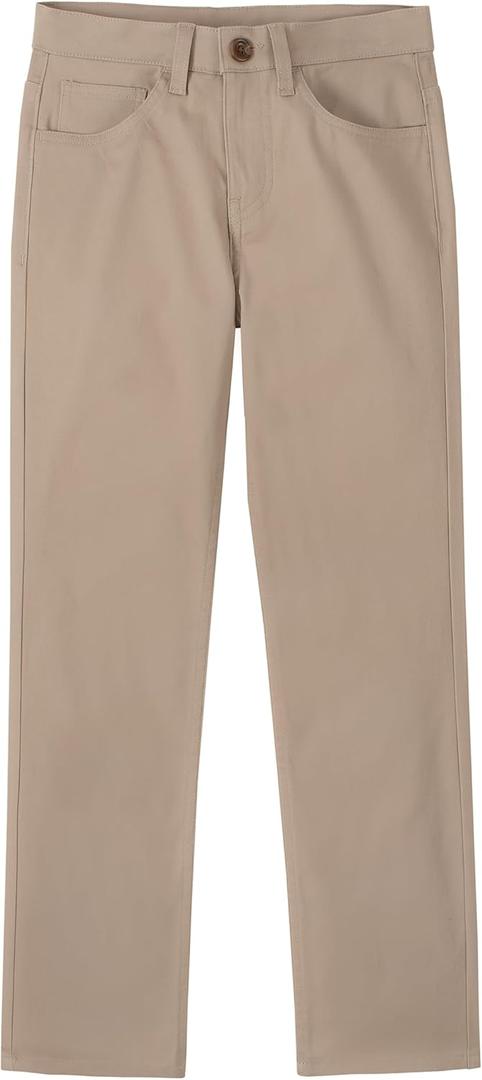 Nautica Boys Flat Front Stretch Twill Chino Pant, Khaki 5-Pocket, 16 Husky
