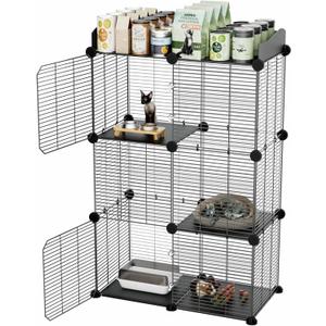 2 Tier Cat Cage Indoor, Big Wire Cat Cage Kennels Enclosures DIY Playpen Crates, Pet Pen C&C Cage for 1-2 Cats Kittens (M - 27.9" x 14.2" x 45.3")