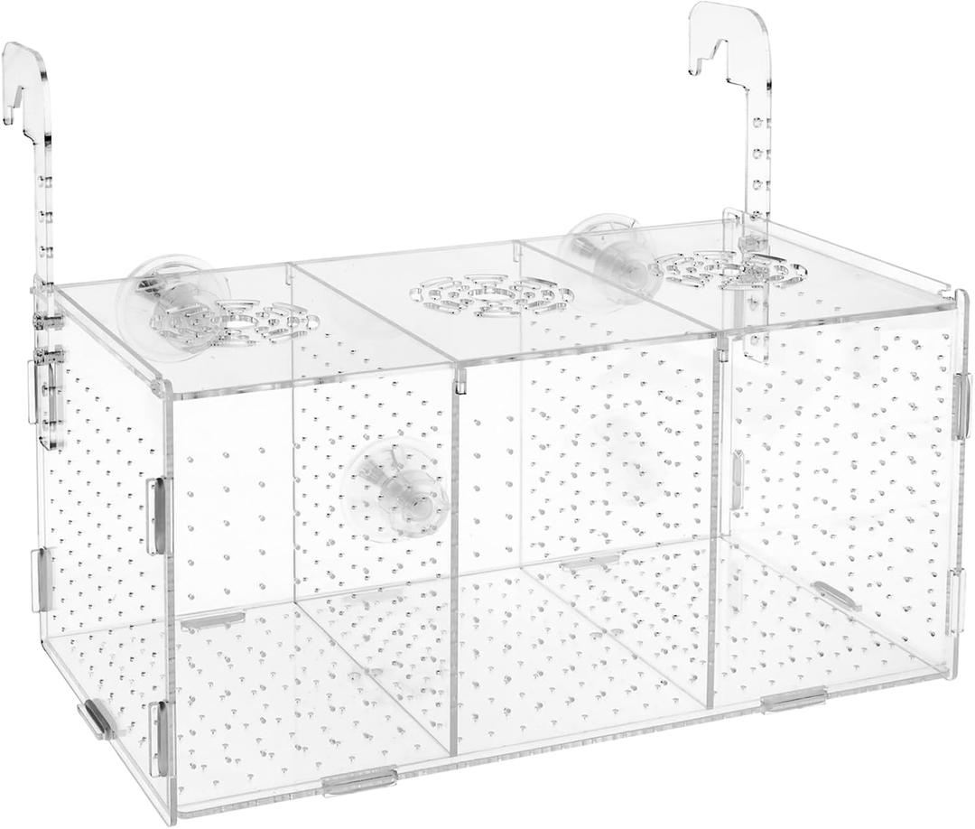 Fish Breeding Box, Acrylic Isolation Box Aquarium Hatchery Incubator with Suction Cups for Newborn Fry, Shrimp, Guppy, Clownfish, Aggressive Fish, 11.5" x 6" x 6"