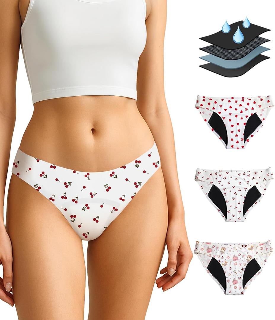 Period Underwear for Teen Girl - Brief Style Seamless Teen Girl Period Underwear Heavy Flow Leak Proof 3pcs Panties (White, XXL)