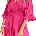 Aoysky Womens V Neck Casual Dresses Summer Loose High Waist Ruffle Pleated Cute Mini Short Dress (Pink, XL)