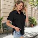 JEKAOYI Womens Button Down Shirts, Cotton Short Sleeve Button Up Shirt Casual Spring Blouses Summer Vacation Tops (L)