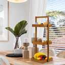 Utoplike Teak Shower Caddy Shelf, Standing Shower Organizer for Bathroom Corner, Wooden Freestanding Racks Storage for Inside Shower, Bath, Office, Stand Up 3 Tier Kitchen Desktop Organization