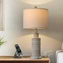 BOBOMOMO 3-Way Dimmable Touch Control Table Lamp with Dual USB Charging Ports for Bedroom Living Room Vintage Rustic Farmhouse Traditional Nightstand Bedside Lamps(1 Bulb Included) (1 Pack Touch Switch-Gray)