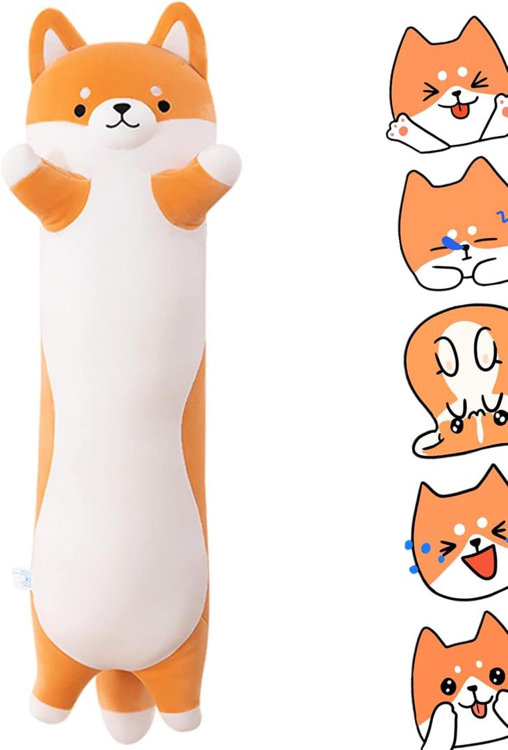 Rexinc 43.32'' Jumbo Dog Stuffed Animals Long Dog Plush Pillow Toy Sleeping Cute Cartoon Soft Long Body Pillow Gift for Kids Adults