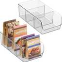 iDesign Stackable 3-Section Divided Storage Bin for Pantry, Fridge, or Cabinet - Set of 2 - Clear