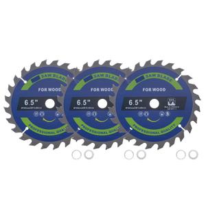 3pcs Circular Saw Blade - [6 1/2-inch x 24 Teeth x 5/8-inch Arbor] Circular Cutting Blade with 5/8" to 3/8" Washer Adapter for Woodworking Plastic Use, 0.06-inch Kerf