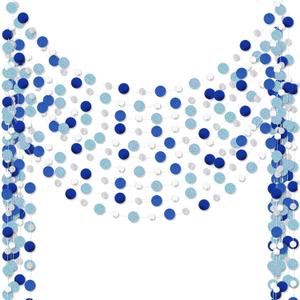 Outus 10 Pieces Silver Round Dots Garland Graduation Party Hanging Decor Each Length 13.1ft Glitter Paper Dot Streamers for Birthday Wedding Classroom Supplies (Blue)