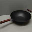 21st & Main Light weight Cast Iron Wok, Stir Fry Pan, Wooden Handle, 14 Inch, chefs pan, pre-seasoned nonstick, commercial and household, for Chinese Japanese and others Cooking