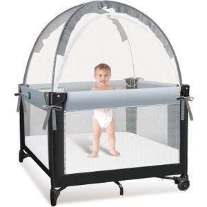 Crib Tent to Keep Baby from Climbing Out - Crib Net to Keep Baby in - Mesh Crib Climbing Prevention, Pop Up Baby Crib Tent, Two-Way Self-Locking Metal Zipper (Grey, Small)