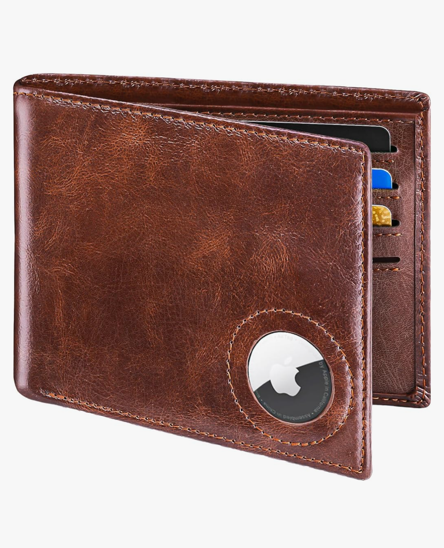 Slim Leather Wallet for Men Airtag Hidden, Large Bifold Mens Wallet RFID Blocking with ID Windows, Credit Card Holder for Men Wallet