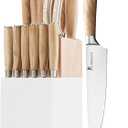 Natura Series 15 PCS Knife Block Set, Ultra Sharp High Carbon Stainless Steel with Wooden Handle (White/Yellow)