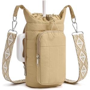 3 pack WOOMADA Water Bottle Holder Bag with Strap, 40/32 oz Crossbody Bag Gym Accessories, Sling Purses for Women(Khaki)