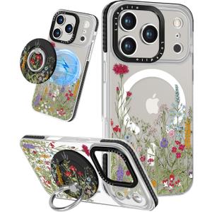 Case for iPhone 17 Pro Case Compatible with Magsafe Ring Holder Stand - for Women Wild Floral Design TPU Phone Cover for Girls Girly Funny Fashion