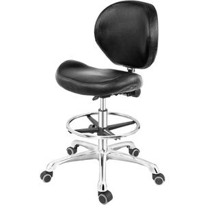 Grace&Grace Drafting Chair Adjustable Tall Shop Stool, Rolling Chair with Backrest and Footrest for Computer, Studio, Workshop, Classroom, Lab, Counter, Home Office (Black), 25D x 25W x 42H in