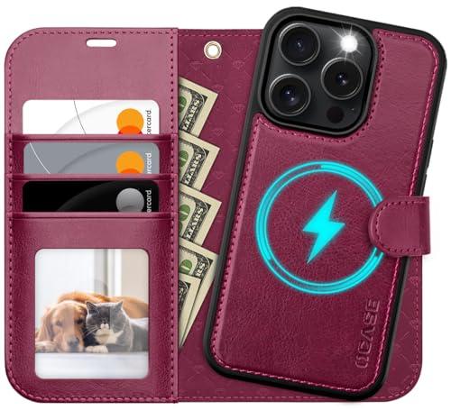 OCASE for iPhone 16 Pro Case Detachable Wallet Case with Card Holder, 2 in 1 Pu Leather Flip Folio with RFID Blocking Stand Wrist Strap Shockproof Phone Cover 6.3 Inch 2024, Burgundy